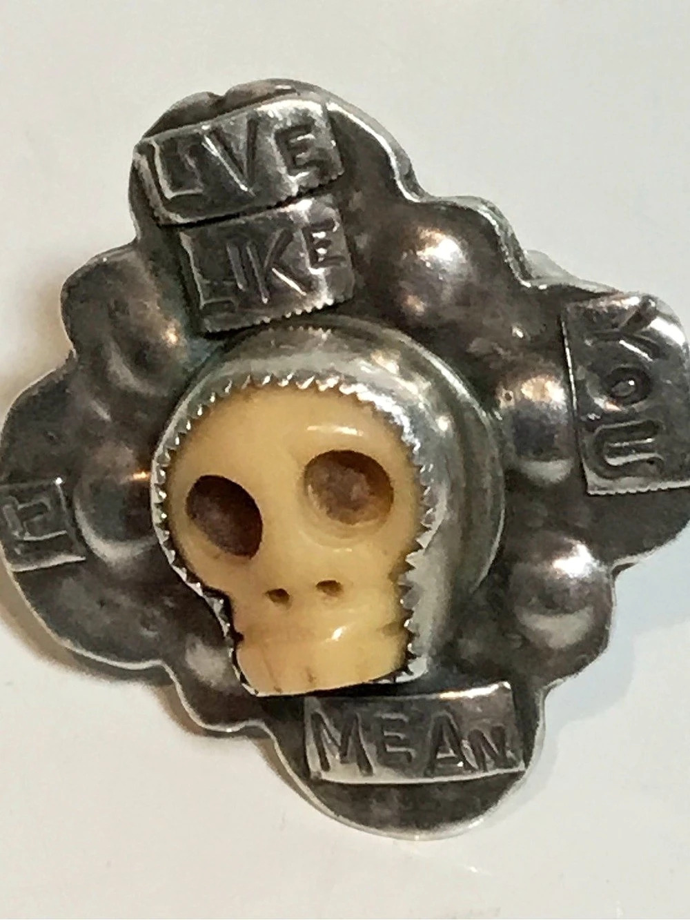 Sweet Bird Studio Good Luck Skull Ring Size 7 Silver & Yellow